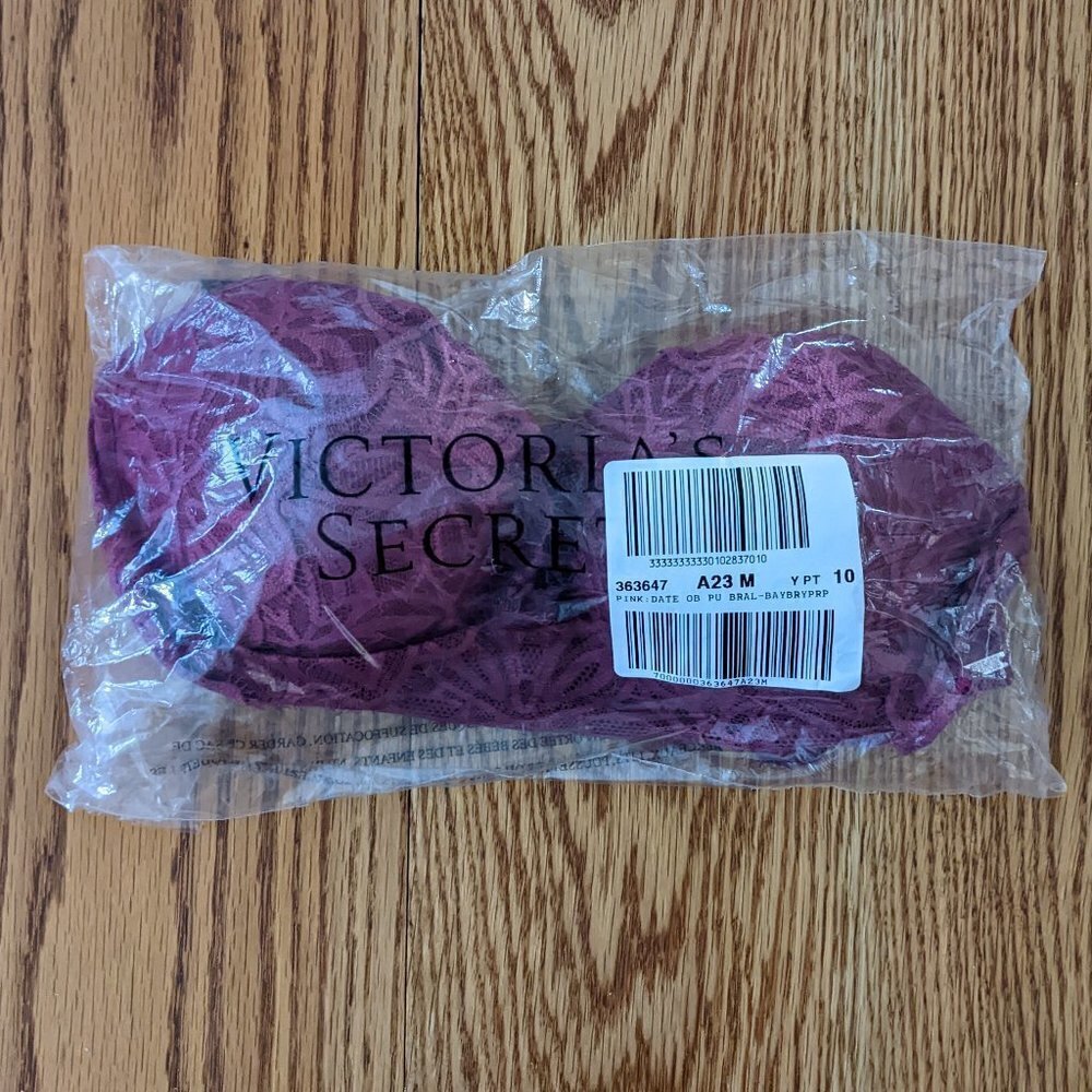 PINK Victoria's Secret Date Push Up Bralette in Plum Lace